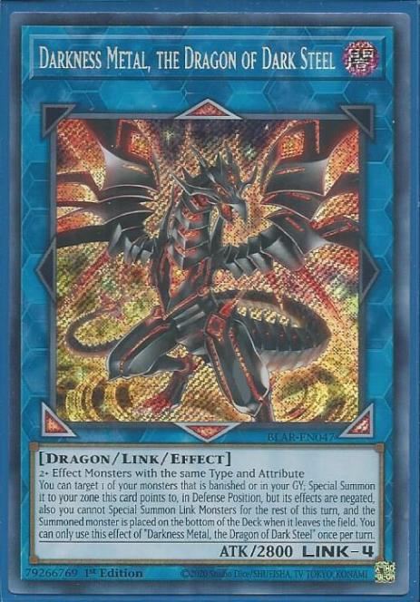 BLAR-EN047 Darkness Dragon, the Dragon of Dark Steel – Secret Rare