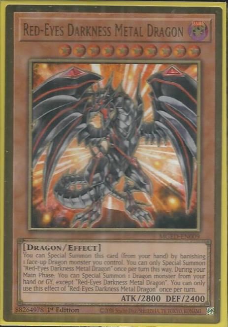 MGED-EN009 Red-Eyes Darkness Metal Dragon (Art gốc) – Premium Gold Rare |