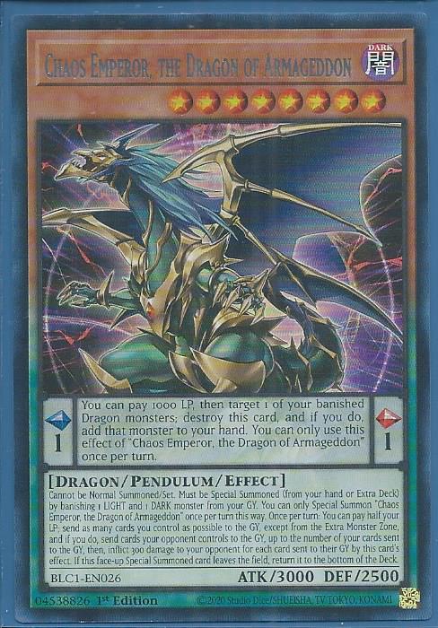 BLC1-EN026S Chaos Emperor, the Dragon of Armageddon – Silver Ultra Rare