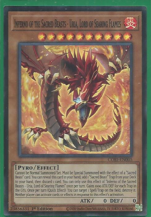 phx CORI-EN005 Inferno of the Sacred Beasts – Uria, Lord of Searing Flames- Super Rare USA Print |